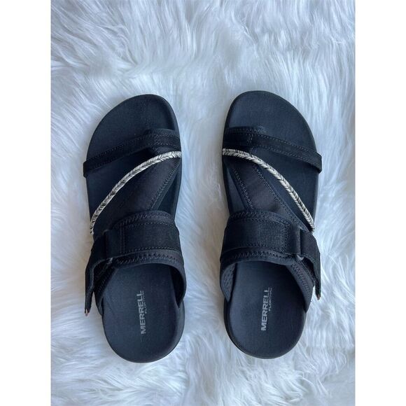 🆕 Merrell Women's Terran 4 Post Slide Sandals Black Size 8 Casual Summer - Picture 1 of 9